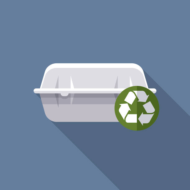 Styrofoam Takout Container Recyclables Icon A flat design icon with a long shadow. File is built in the CMYK color space for optimal printing. Color swatches are global so it’s easy to change colors across the document. polystyrene box stock illustrations
