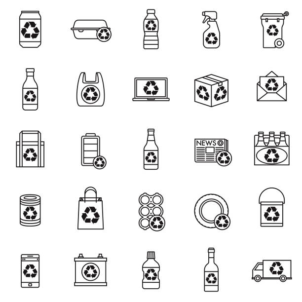 recycables icon-set - computer icon symbol water bottle icon set stock-grafiken, -clipart, -cartoons und -symbole