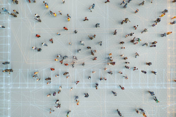 istock Abstract crowds of people with virtual reality street display 1149151631