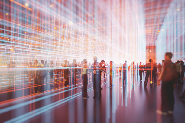 istock Abstract crowds of people with virtual reality street display 1149151754