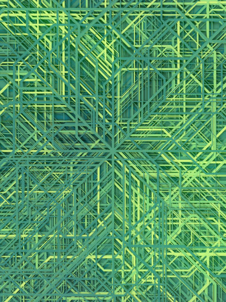 Green colored hi-tech futuristic geometric pattern. Modern covers design. Abstract urban landscape. 3d illustration