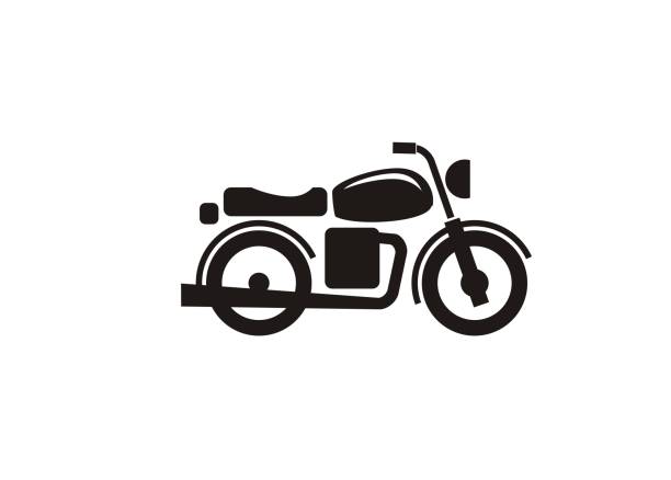 ilustraciones, imágenes clip art, dibujos animados e iconos de stock de viejo icono negro simple de la motocicleta - motorcycle engine brake wheel