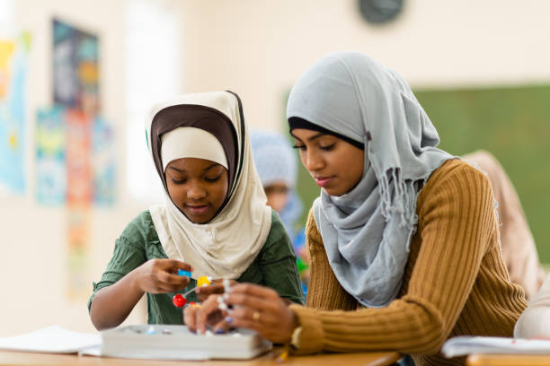 istock Muslim girl building in class 1149156700