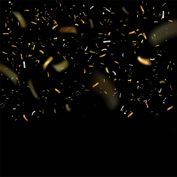 Black background with falling confetti and copy space Black background with falling silver and golden confetti - copy space for your text - vector illustration ribbon background stock illustrations