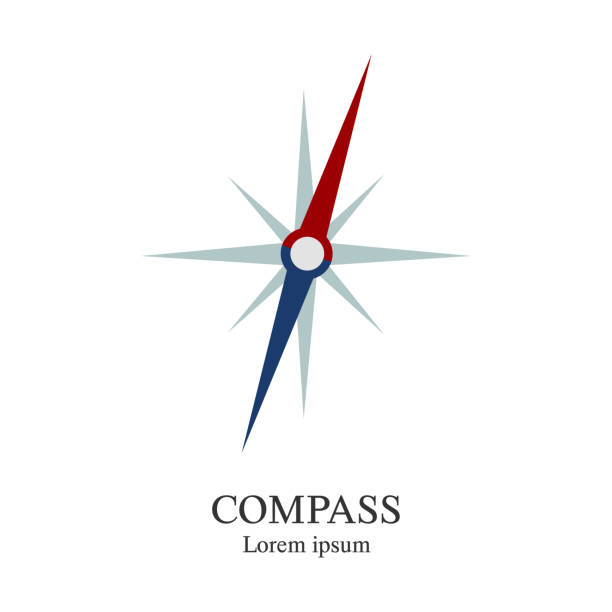 kompass-ikone. reisemeanie logo vorlage. abstraktes symbol des abenteuers. saubere und moderne vektorillustration. - compass east white vector stock-grafiken, -clipart, -cartoons und -symbole