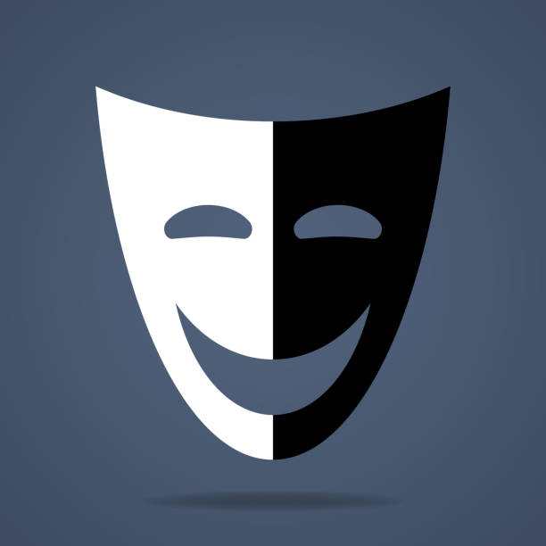 Theatrical mask icon. Two parties of mask. Black and white, the good and evil. Vector illustration for design, web. Theatrical mask icon. Two parties of mask. Black and white, the good and evil. Vector illustration for design, web. charades stock illustrations