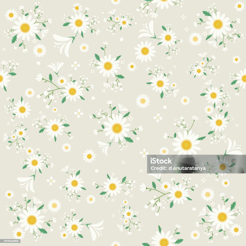 Seamless daisy floral pattern, Beautiful daisy floral, bloomy plant grass decor, illustration - Vector Seamless flower pattern, background,book cover, print,wallpaper Daisy stock vector