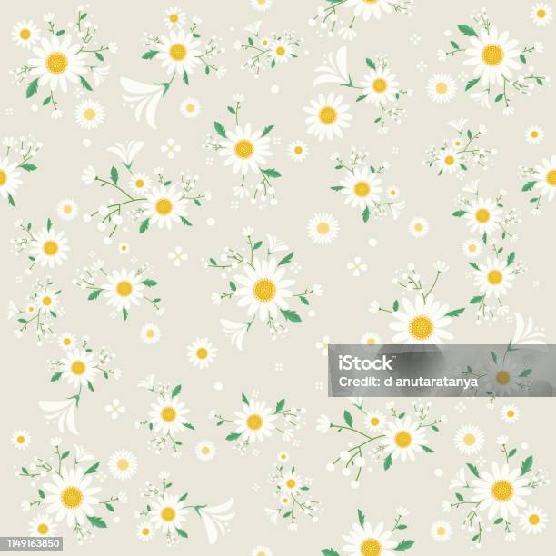 Seamless Daisy Floral Pattern Beautiful Daisy Floral Bloomy Plant Grass Decor Illustration Vector Stock Illustration - Download Image Now