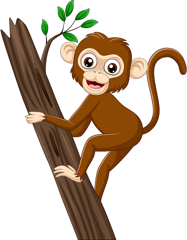 Vector illustration of Cartoon baby monkey climbing tree branch