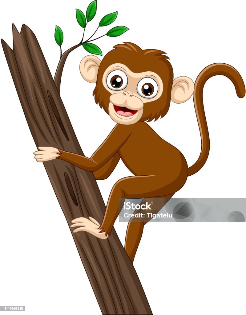 Cartoon Baby Monkey Climbing Tree Branch Stock Illustration - Download  Image Now - Ape, Monkey, Climbing - iStock