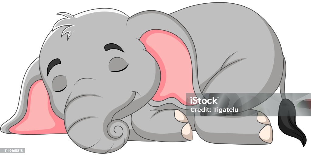 Elefante de dibujos animados durmiendo sobre fondo blanco - arte vectorial de Dormir libre de derechos