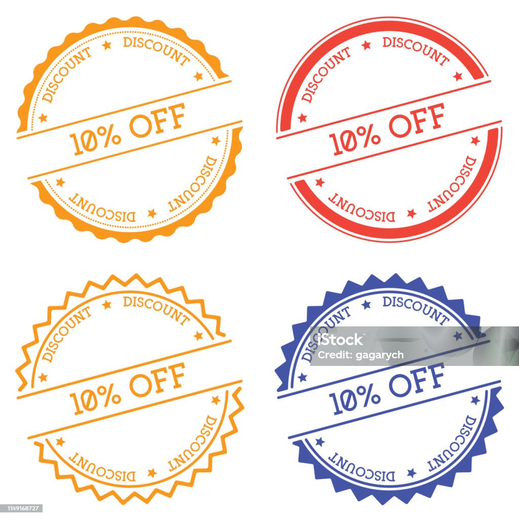 10% off discount badge isolated on white background. 10% off discount badge isolated on white background. Flat style round label with text. Circular emblem vector illustration. Badge stock vector