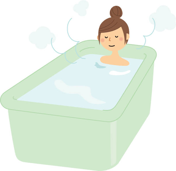 Young woman, bath time It is an illustration that a young woman is taking a bath. bathtub illustrations stock illustrations