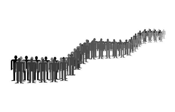 istock Queue of people isolated. Many people stand in long line. 1149174597