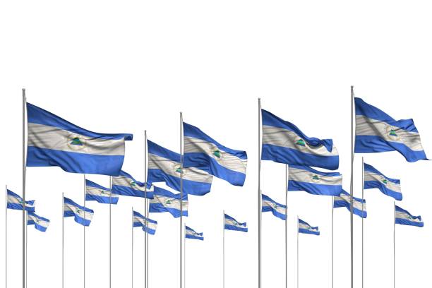 istock pretty many Nicaragua flags in a row isolated on white with empty place for content - any holiday flag 3d illustration 1149179232