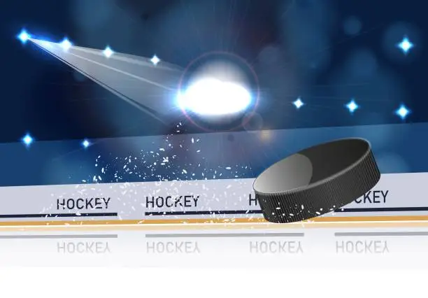 Vector illustration of Ice Hockey Stadium with Spotlights. Vector Illustration.