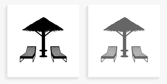 Beach Chairs Black and White Square Icon