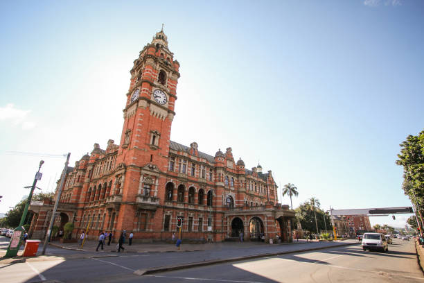 pietermaritzburg city hall or town hall - clock clock tower built structure brick imagens e fotografias de stock