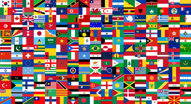 ilustraciones, imágenes clip art, dibujos animados e iconos de stock de todas las banderas nacionales del mundo. estilo de fondo - flag of the world