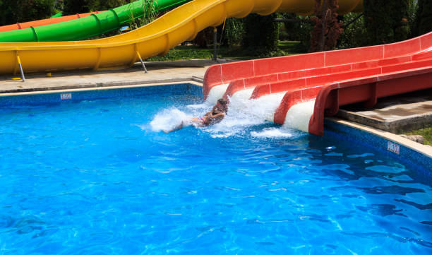 istock Child having fun sliding in a waterpark 1149194296