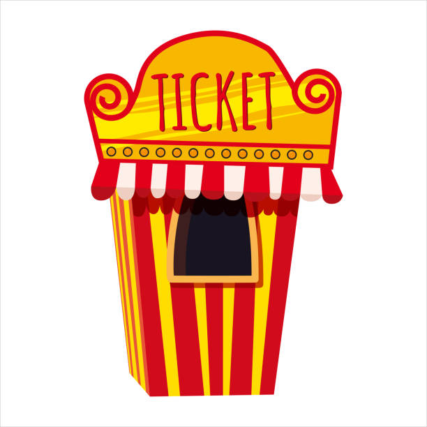 istock Ticket booth, office with yellow and red stripes, carnival, circus. Vector illustration, isolated, cartoon style 1149196675