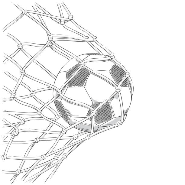 Football / Soccer goal. Ball in net. Hand drawn style background. Football / Soccer goal. Ball in net. Hand drawn style background. Sport vector illustration. clip art of how to draw a train stock illustrations