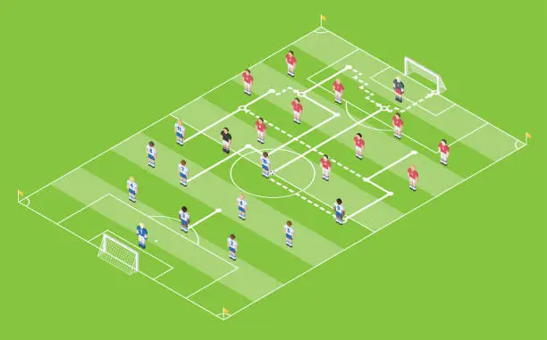 Vector illustration of Isometric Style Football / Soccer Tactic Table. Field With Game Scheme.