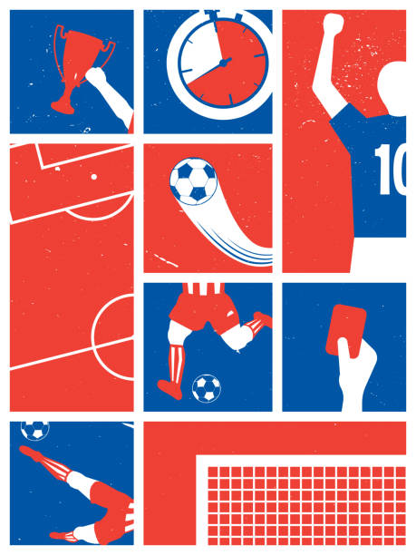 illustrations, cliparts, dessins animés et icônes de france soccer/fond de football. affiche de football rétro. illustration de vecteur. - field sports