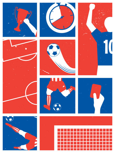 フランスサッカー/サッカーの背景。サッカーレトロポスター。ベクターイラスト。 - サッカー点のイラスト素材／クリップアート素材／マンガ素材／アイコン素材