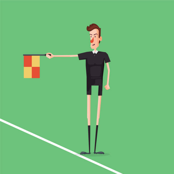 ilustrações, clipart, desenhos animados e ícones de linesman do árbitro do futebol/futebol que mostra offside. caixa de verificação disponivel - referee soccer authority linesman