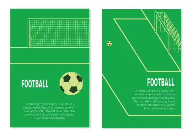 Vector illustration of Soccer / Football Ball On The Penalty Spot At The Stadium. Different View Posters. Flat Vector Illustration