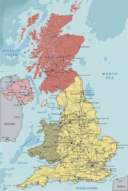 ilustrações, clipart, desenhos animados e ícones de reino unido-mapa político editable altamente detalhado com rotulagem. - south wales
