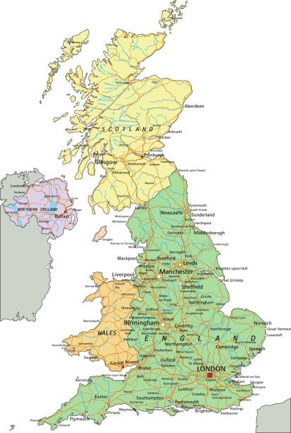 英國-高度詳細的可編輯政治地圖與標籤。 - manchester united 幅插畫檔、美工圖案、卡通及圖標