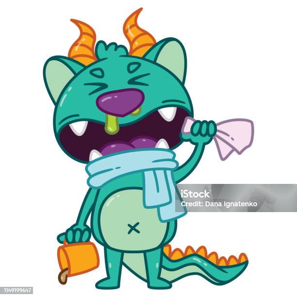 Cute Little Monster Going To Sneeze Stock Illustration - Download Image Now - Monster - Fictional Character, Cartoon, Nasal Mucus