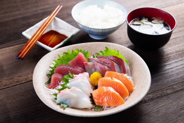 Sashimi Plate Japanese food mixed sashimi shiso photos stock pictures, royalty-free photos & images