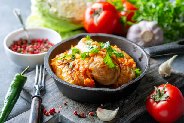 istock Cabbage rolls with minced meat and tomato sauce. 1149203280