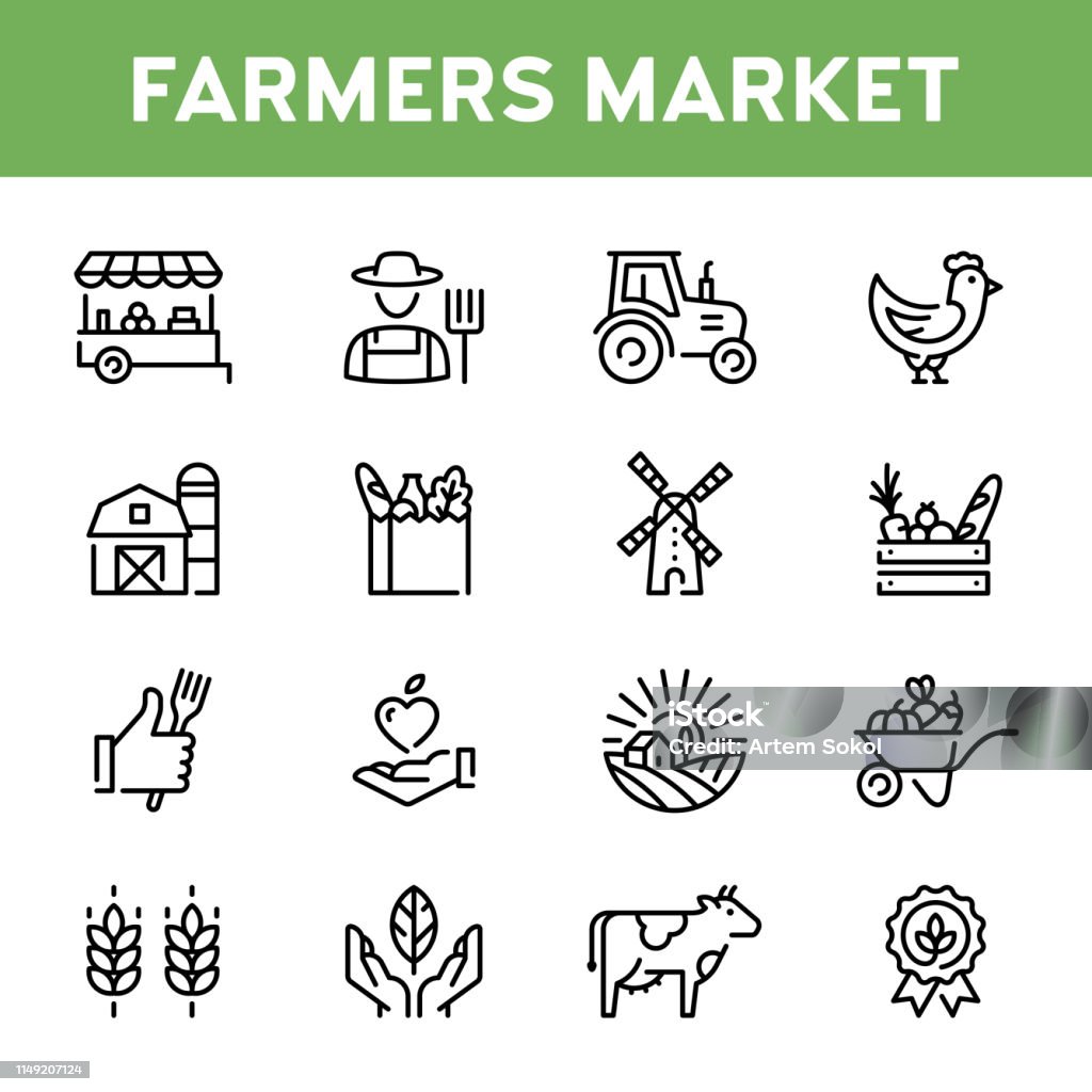 Vector boerenmarkt icon set - Royalty-free Pictogram vectorkunst