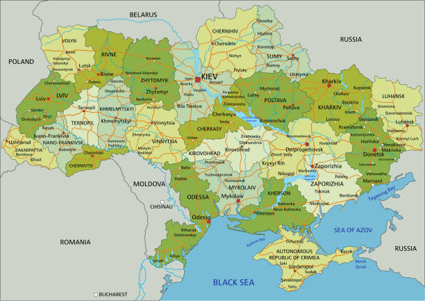 ilustrações, clipart, desenhos animados e ícones de mapa político editable altamente detalhado de ucrânia com camadas separadas. - donetsk oblast