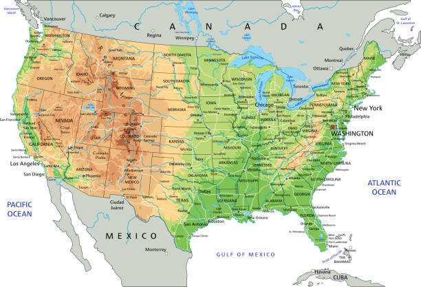 istock High detailed United States of America physical map with labeling. 1149208381
