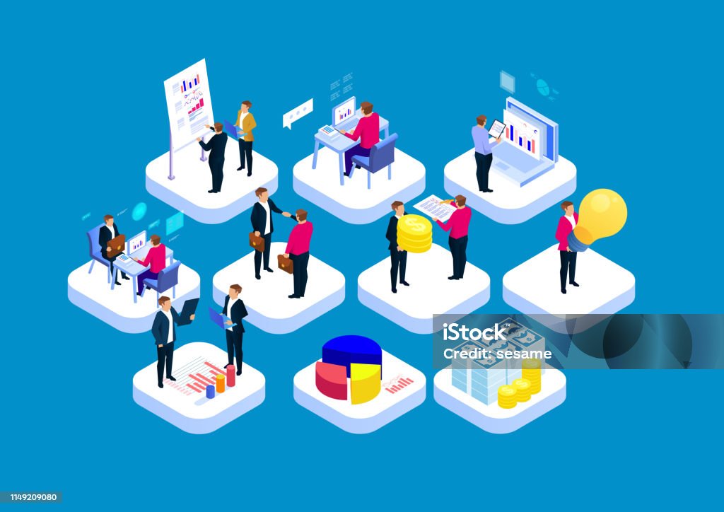 Business workflow concept Isometric Projection stock vector