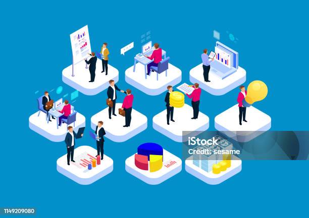 Business Workflow Concept Stock Illustration - Download Image Now - Isometric Projection, Business, Office