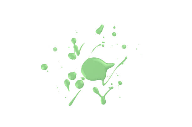 An isolated stain of nail polish or paint of green color. Coral zet is the trendy color of the year.\