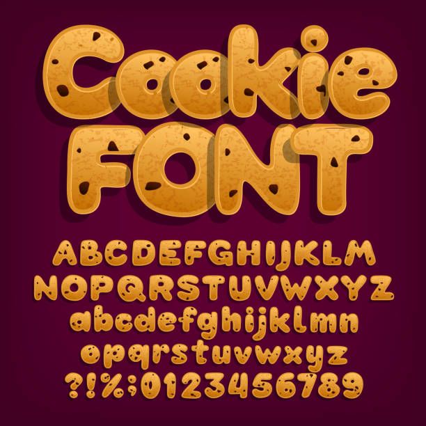 illustrations, cliparts, dessins animés et icônes de police de l’alphabet cookie chocolat. lettres de dessert minuscules et majuscules. - cookie letter illustrations