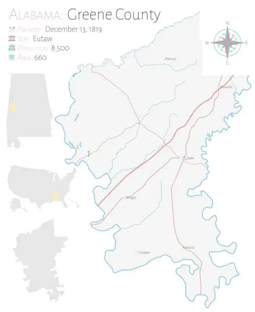 Vector illustration of Map of Greene County in Alabama