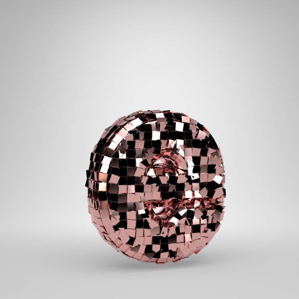istock Rose Gold Disco ball lowercase letter E isolated on white background. 3D rendered alphabet. 1149218009