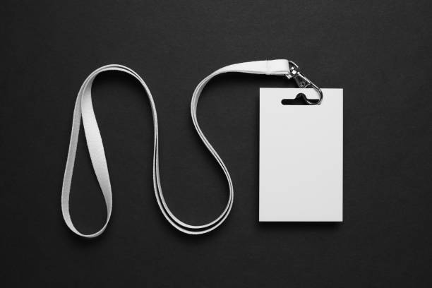 istock Identification name tag card mockup, badge id, event access on black background 1149218928