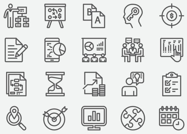 Business Planing Line Icons Business Planing Line Icons business plan document stock illustrations