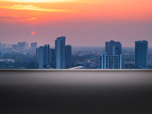 istock Rooftop overlooking the city in the evening 1149223759