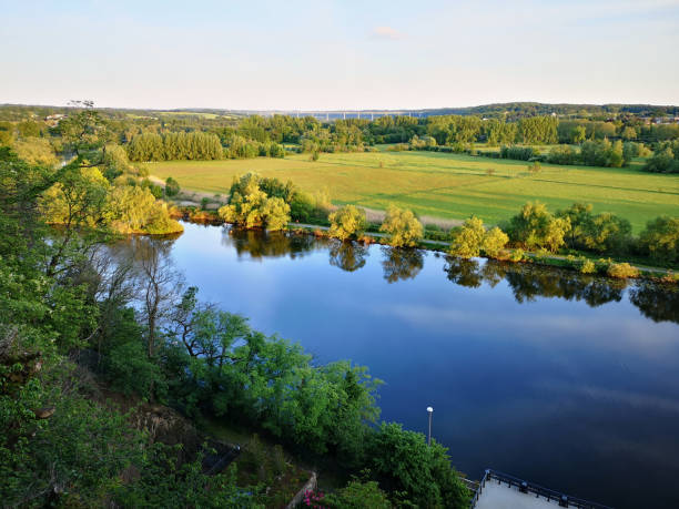 panoramic view over the valley of the Ruhr in Muelheim in the evening sun