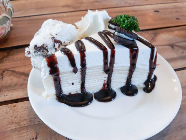 istock Crape cake with chocolate sauce and icecream on plate 1149223834